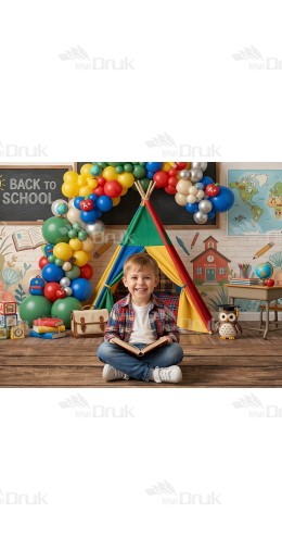 Tło fotograficzne „Powrót do szkoły z tipi i kolorowymi balonami” | 4080
